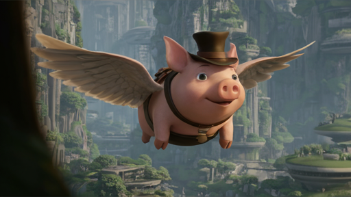 AI-generated image of a fantastical flying pig
